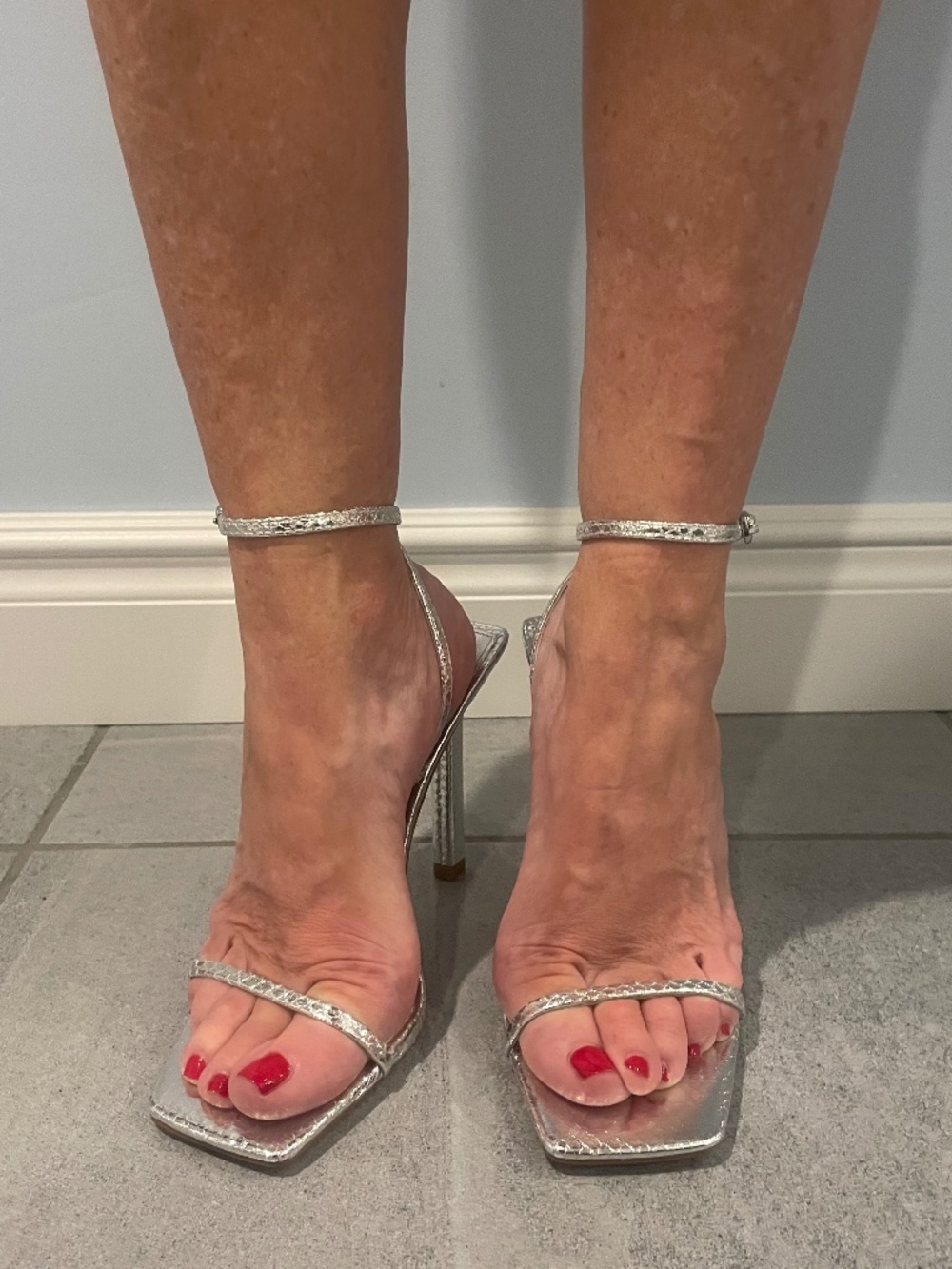 NIB AQUA Silver Snake High Heel Sandals